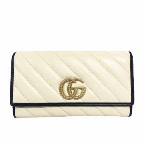 【中古】グッチ GUCCI 長財布 GGマーモント コンチネンタル キルティング レザー 573809-496085 ホワイト＆ブルー 白 青 レディース