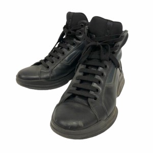 【中古】プラダスポーツ PRADA SPORT 4T2802 BSY Leather Sneaker 41 スニーカー サイドジップ  Dミッド ハイカット 6 ブラック メンズ