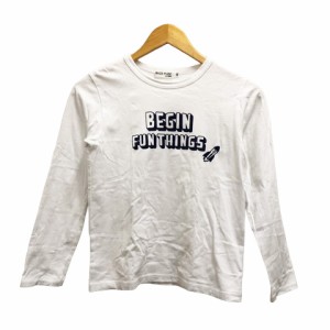 【中古】バズファズべべ BUZZ FUZZ by BEBE ロングTシャツ ラウンドネック ロゴ ロケット 長袖 150 白 ホワイト 紺 ネイビー キッズ