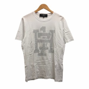 【中古】ハイドロゲン HYDROGEN Tシャツ 半袖 クルーネック ロゴ ビーズ装飾 コットン M 白 ホワイト メンズ