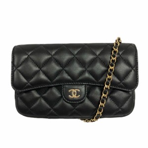 【中古】シャネル CHANEL マトラッセ ミニチェーンショルダー ウォレット ラムスキン ココマーク ロゴ 黒 ブラック ゴールド レディース