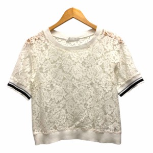 【中古】セシルマクビー CECIL McBEE カットソー クルーネック 総レース シースルー 半袖 M 白 ホワイト レディース