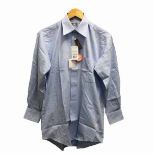 【中古】シャツメーカーチョーヤ シャツ Yシャツ ストライプ コットン混 形態安定加工 長袖 37-76 水色 ライトブルー 