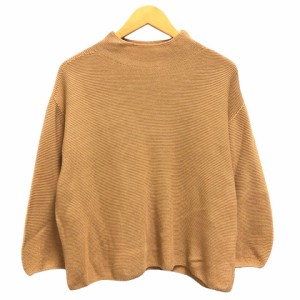 【中古】無印良品 良品計画 ニット カットソー ニットソー モックネック バルーンスリーブ 七分袖 ONESIZE キャメル ※MZ レディース