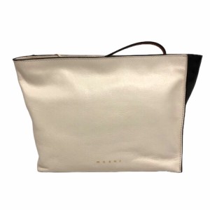 【中古】未使用品 マルニ MARNI PHMO0030U0 クラッチバッグ ハンドバック レザー バイカラー ロゴ UNI ホワイト ブラック レディース