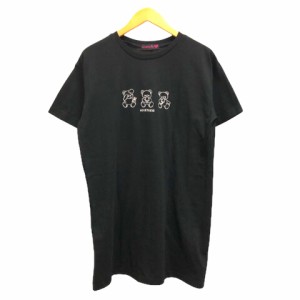 【中古】ラブトキシック Lovetoxic ワンピース Tシャツ ロゴ刺繍 バックプリント 半袖 S(140) 黒 ブラック 女の子 キッズ