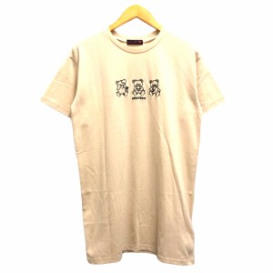 【中古】ラブトキシック Lovetoxic ワンピース Tシャツ ロゴ刺繍 バックプリント 半袖 S(140) ベージュ 女の子 キッズ