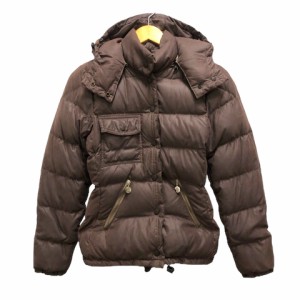 【中古】モンクレール MONCLER ダウンジャケット ブルゾン アウター フード  茶タグ 無地 長袖 0 ブラウン 赤紫 グレージュ レディース