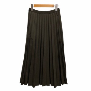 【中古】ユニクロ UNIQLO スカート プリーツ フレア ウエストゴム 無地 ミモレ丈 M 緑 カーキ ※MZ レディース