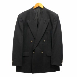 【中古】ESCORE ブレザー テーラードジャケット ダブル ウール 長袖 100AB7 チャコールグレー 黒 ブラック メンズ