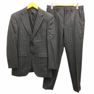 【中古】五大陸 gotairiku スーツ ジャケット パンツ シングル ストライプ ウール混 シルク混 カシミヤ混 36 ダークグレー メンズ