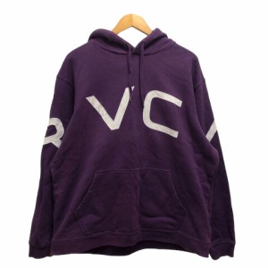 【中古】ルーカ RVCA トレーナー パーカー フード クルーネック ロゴ 綿 裏起毛 無地 長袖 紫 パープル 白 ホワイト メンズ