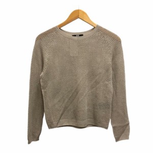 【中古】未使用品 ユニクロ UNIQLO ニット セーター 3Dメッシュクルーネックセーター 長袖 無地 リネン混 7 茶 ブラウン レディース