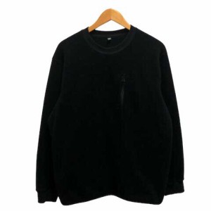 【中古】ユニクロ UNIQLO トレーナー フリース クルーネック ボア 無地 裏起毛 長袖 L 黒 ブラック レディース