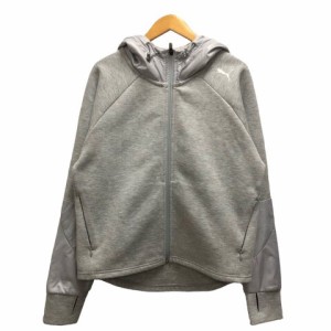 【中古】プーマ PUMA パーカー オフネック ロゴ 無地 長袖 M グレー レディース