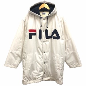 【中古】フィラ FILA ジャケット コート 裏ボア ロゴ 刺繍 ミドル丈 長袖  M 白 ホワイト 紺 ネイビー 赤 レッド メンズ