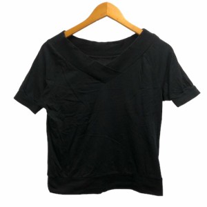 【中古】マウジー moussy Tシャツ カットソー Vネック コットン混 無地 半袖 2 黒 ブラック レディース