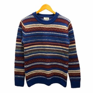 【中古】ハレ HARE SHETLAND WOOL ニット セーター ウール クルーネック ノルディック柄 長袖 M 青 ブルー メンズ