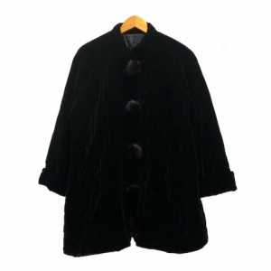 【中古】ノーブランド コート ベロアコート シルク混 ミンク 中綿 キルティング 無地 長袖 9 黒 ブラック レディース