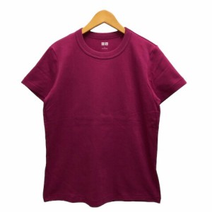 【中古】ユニクロ UNIQLO トップス Tシャツ カットソー クルーネック 綿 無地 半袖 L 桃 ピンク ※MZ レディース