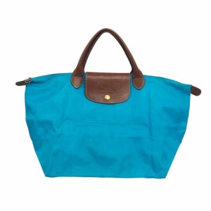 【中古】ロンシャン LONGCHAMP トートバッグ ナイロン バッグ 無地 大容量 収納 ターコイズ ブルー 茶 ブラウン レディース