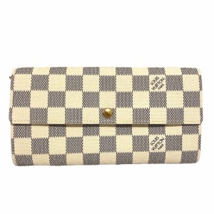 【中古】ルイヴィトン LOUIS VUITTON N61735 長財布 ウォレット ダミエアズール ポルトフォイユ サラ ロゴ ホワイト グレー レディース