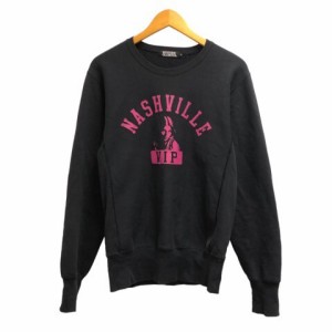 【中古】ヒステリックグラマー HYSTERIC GLAMOUR トレーナー 長袖 クルーネック プリント コットン M 黒 ブラック ピンク メンズ