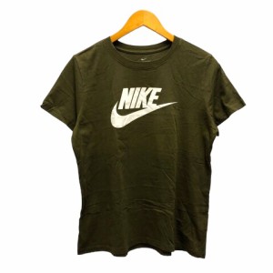 【中古】ナイキ NIKE Tシャツ クルーネック コットン プリント ロゴ 半袖 XL 緑 カーキ レディース