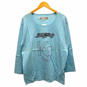 【中古】クリッツィア KRIZIA JEANS Tシャツ ロンT クルーネック コットン プリント 長袖 M 水色 ライトブルー レディース