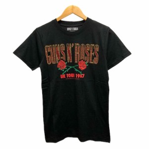 【中古】未使用品 ガンズアンドローゼズ GUNS N' ROSES Tシャツ クルーネック スタッツ プリント 半袖 S 黒 ブラック メンズ