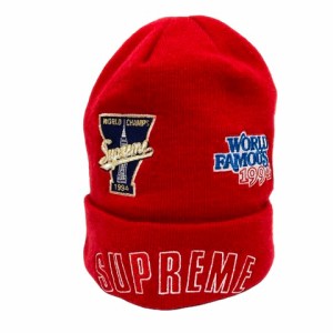 【中古】シュプリーム SUPREME New Era Championship ビーニー ニット帽 帽子 ワンペン 装飾 ロゴ 刺繍 赤 レッド メンズ レディース