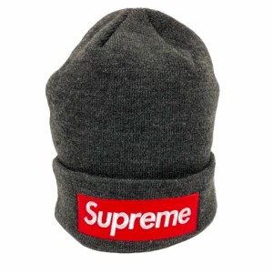 【中古】シュプリーム SUPREME 21AW New Era Box Logo ビーニー ニット帽 チャコールグレー 赤 レッド メンズ レディース