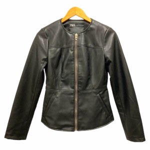 【中古】ザラ ZARA ライダースジャケット ブルゾン アウター フェイクレザー 長袖 S 黒 ブラック レディース