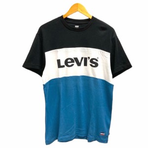 【中古】リーバイス Levi's Tシャツ クルーネック ロゴ プリント 半袖 M 青 ブルー 黒 ブラック 白 ホワイト メンズ