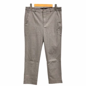 【中古】ザラ ベーシック ZARA BASIC パンツ テーパード クロップド丈 千鳥格子 M ベージュ 青 ブルー 黒 ブラック レディース