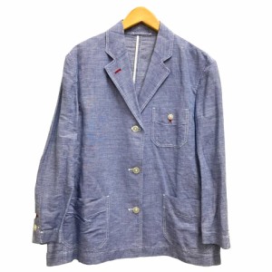 【中古】ユニクロ UNIQLO ×INES DE LA FRESSANGE シャツ ジャケット チェック リネン混 七分袖 薄手 L 青 ブルー レディース