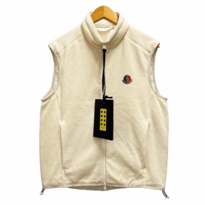 【中古】未使用品 モンクレール 22SS BEZZI GILET ベスト ダウンベスト フリース フェザー混 ワンポイント 2 アイボリー レディース