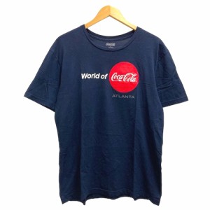 【中古】Tシャツ カットソー 企業ロゴ コカ・コーラ プリント クルーネック  半袖 L 紺 ネイビー メンズ