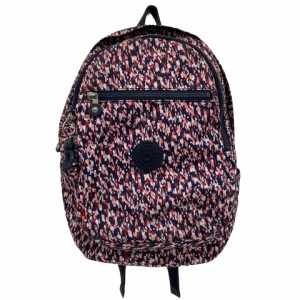 【中古】キプリング KIPLING リュックサック デイパック バックパック チャーム付き 総柄 ネイビー ピンク レッド ホワイト レディース