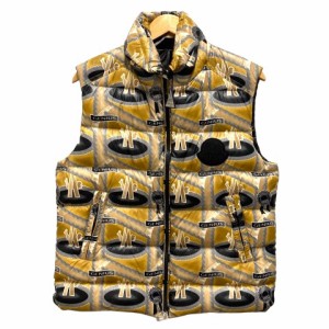 【中古】未使用品 モンクレール MONCLER 20SS ダウンベスト アウター フェザー混 ナイロン ロゴ 総柄 1 ベージュ 黒 ブラック メンズ