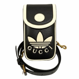 【中古】未使用品 グッチ GUCCI ×アディダス adidas 721794 ミニショルダーバッグ ポーチ コラボ 黒 ブラック 白 ホワイト レディース