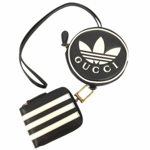 【中古】グッチ GUCCI ×アディダス adidas ミニネックポーチ マルチコインケース 721794 黒 ブラック 白 ホワイト レディース