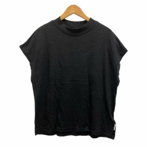 【中古】チープマンデー CHEAP MONDAY Tシャツ カットソー モックネック フレンチスリーブ コットン 無地 S 黒 ブラック レディース