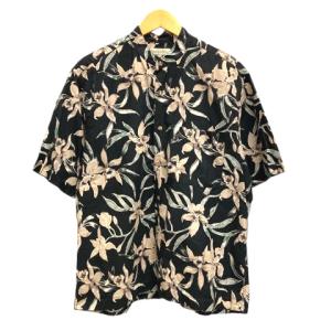 STUSSY ブラック 半袖シャツ オープンカラー レーヨン 鶴 和柄 アロハ STUSSY ブラック 半袖シャツ オープンカラー レーヨン 鶴 和柄