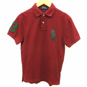 【中古】ポロ ラルフローレン POLO RALPH LAUREN ポロシャツ 半袖 ロゴ刺繍 スリムフィット 赤系 レッド系 ボルドー S