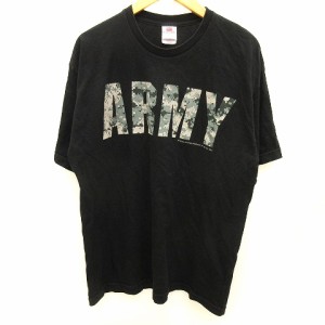 【中古】ベイサイド BAYSIDE US.ARMY Tシャツ カットソー 半袖 プリント コットン 黒 ブラック L ■GY01 メンズ