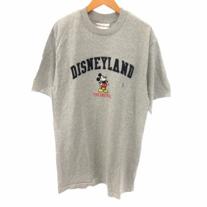 【中古】ディズニー Disney Tシャツ カットソー 半袖 オーバーサイズ 刺繍 コットン グレー M メンズ レディース