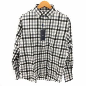 【中古】シップス タグ付き 22AW 播州織 フェザー ブロックチェック ネルシャツ コットン 白 黒 グレー S