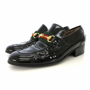 【中古】グッチ GUCCI オールド シェリーライン ホースビット ローファー エナメル レザー 39 24.5cm位 黒 ブラック