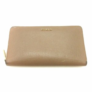 【中古】フルラ FURLA 長財布 ラウンドファスナー ロゴ レザー ピンク系 ベージュ系 ウォレット レディース